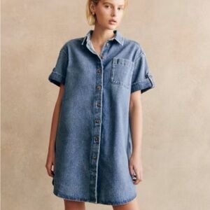 Sezane denim dress, short sleeve.  Oversize cut.  Like new.  Sezane size 34